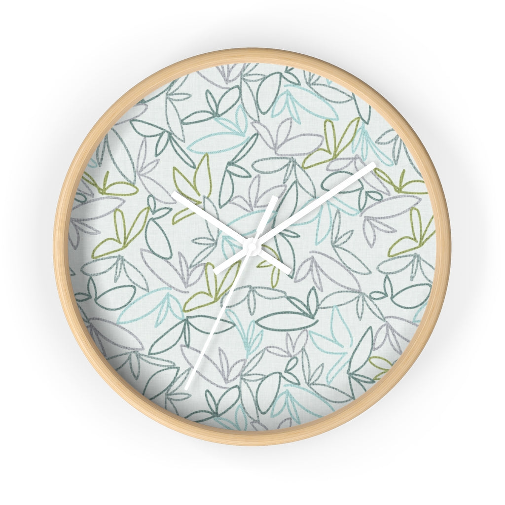 Sketch Leaf Wall Clock in Teal