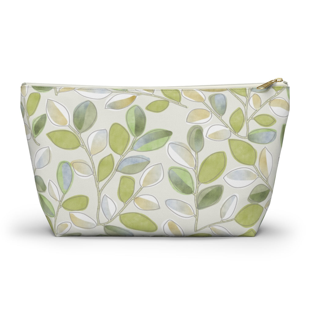 Cherry Plum Leaves Accessory Pouch w T-bottom in Green
