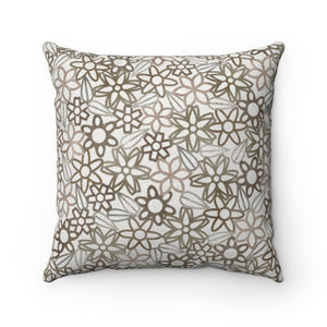 Floral Lace with Leaves Square Throw Pillow in Brown