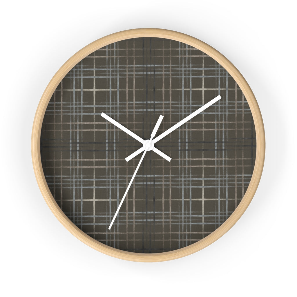 Painterly Plaid Wall Clock in Brown