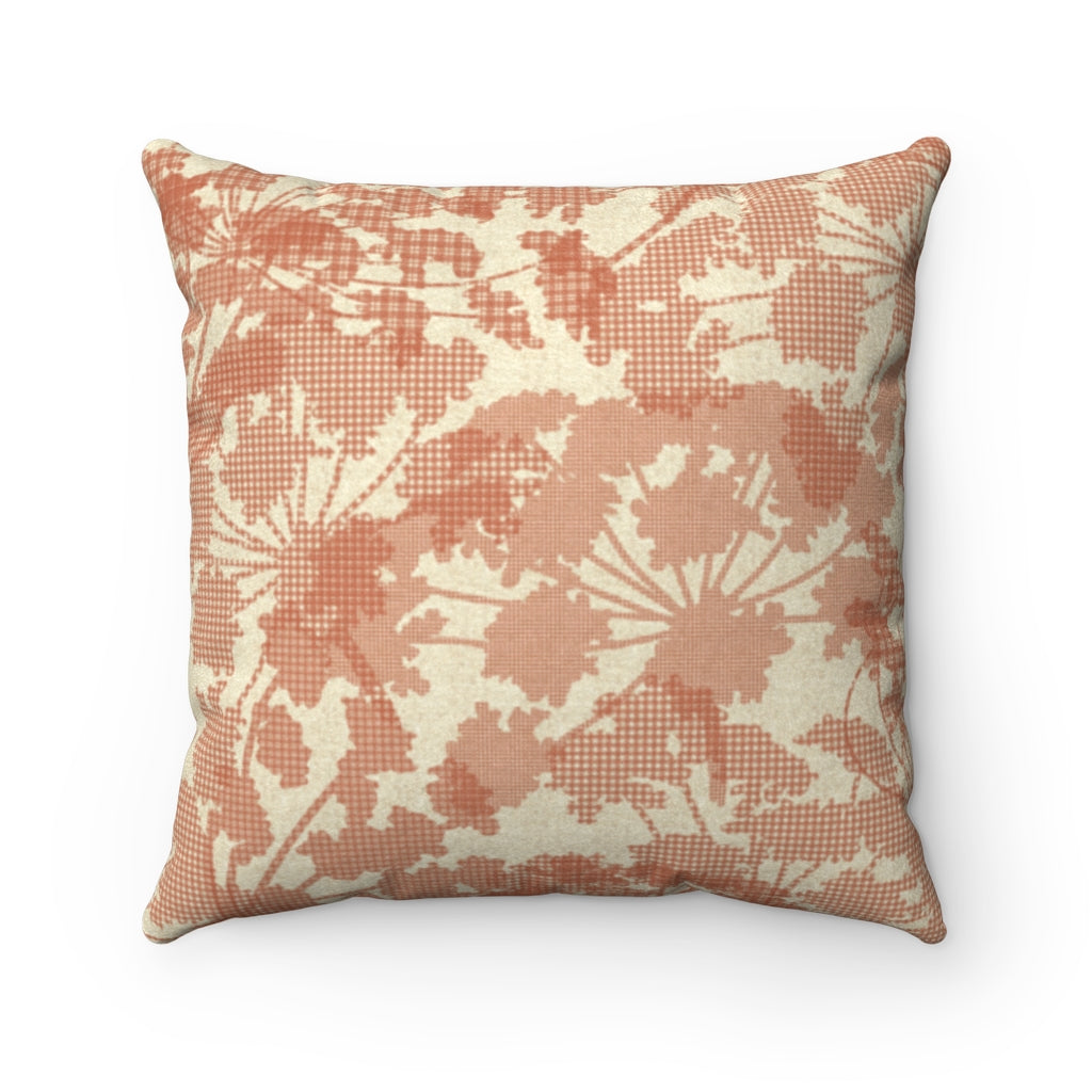 Floral Plaid Square Throw Pillow in Orange