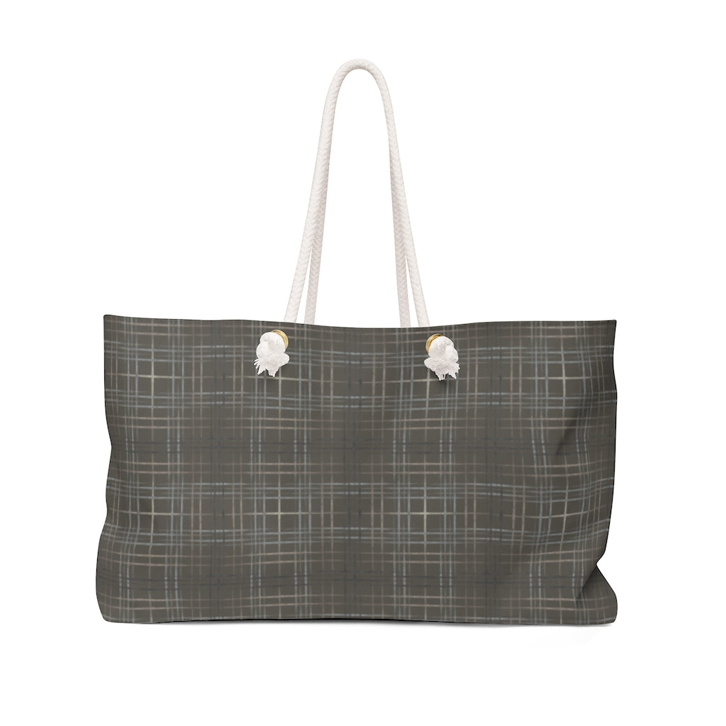 Painterly Plaid Weekender Bag in Brown