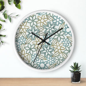 Floral Lace With Leaves Wall Clock in Aqua