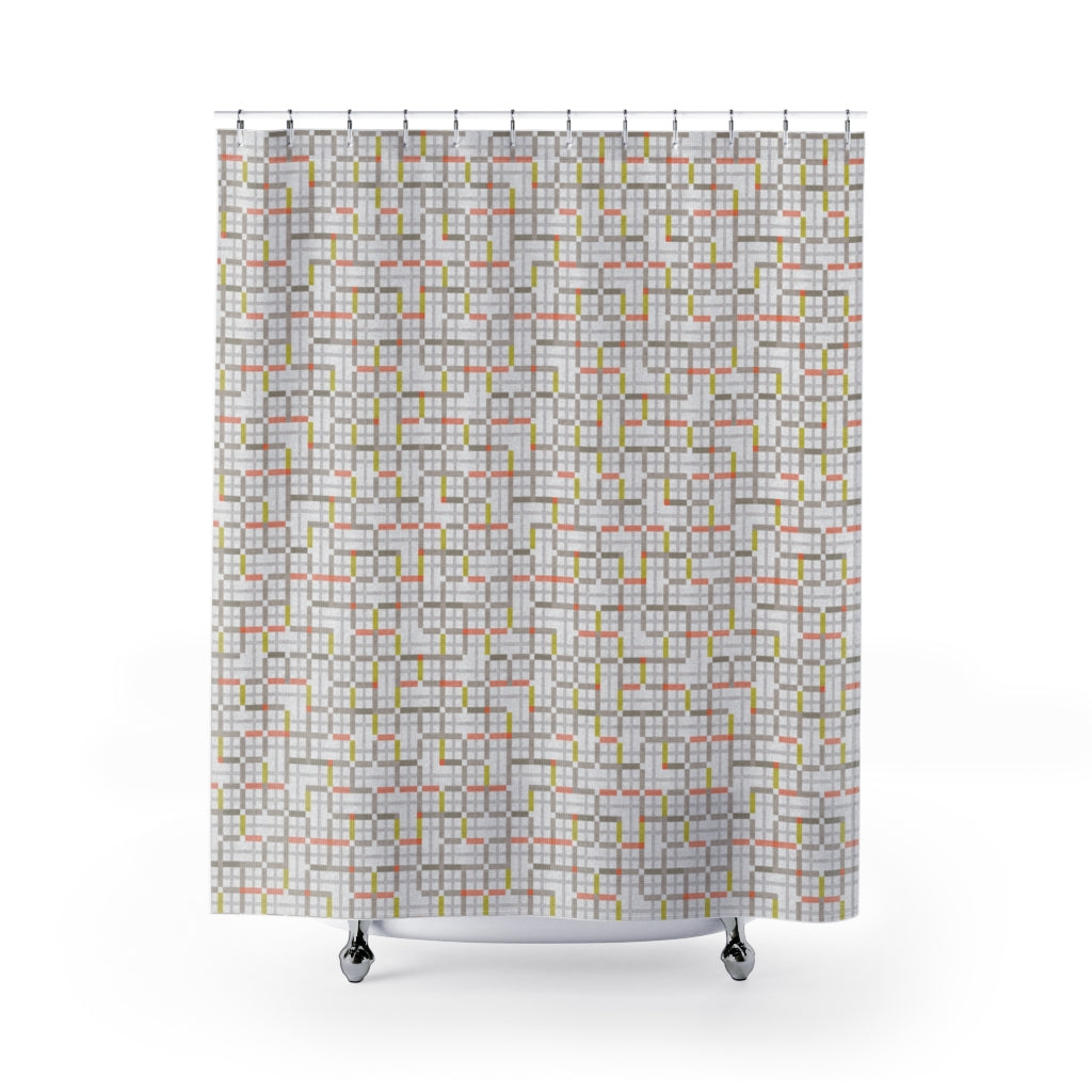 Modern Tartan Shower Curtain in Taupe