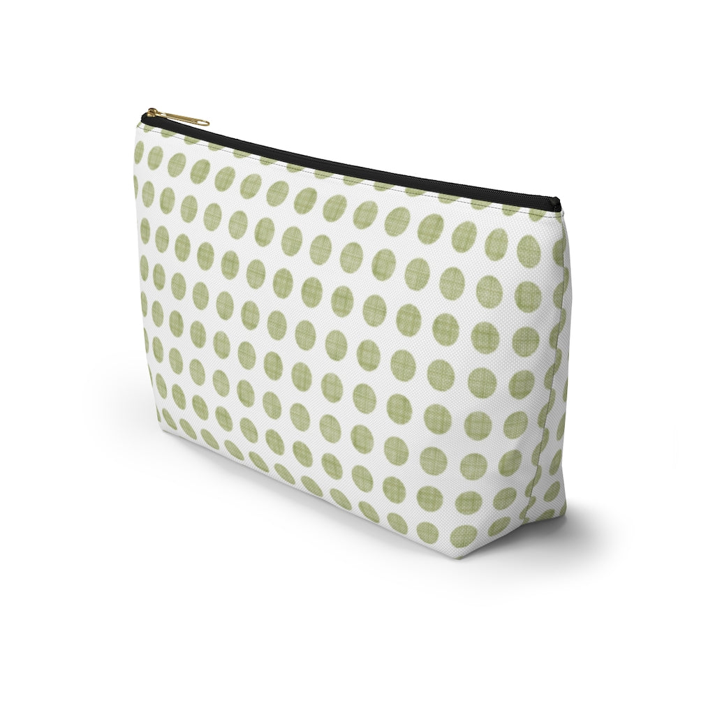 Textured Polka Dots Accessory Pouch w T-bottom in Green