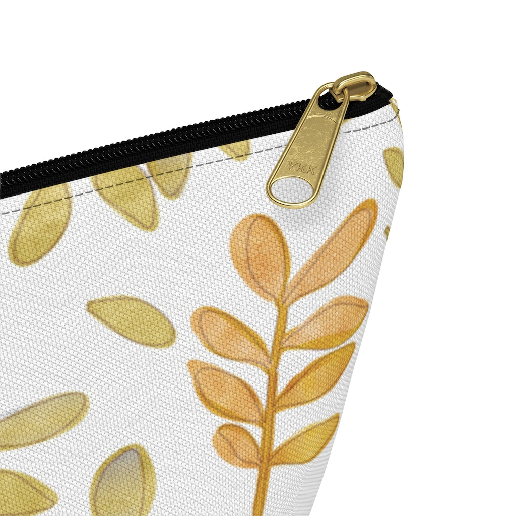 Watercolor Tossed Leaves Accessory Pouch w T-bottom in Yellow