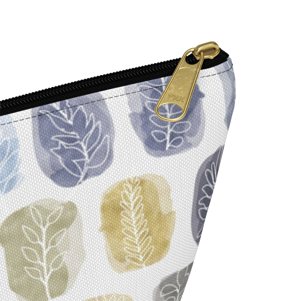 Watercolor Leaf Stamp Accessory Pouch w T-bottom in Navy