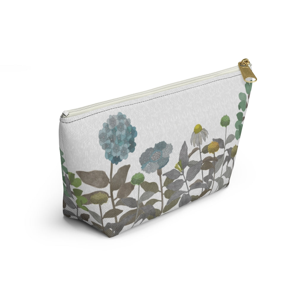 Illustrated Flowers Accessory Pouch w T-bottom in Brown