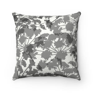 Floral Plaid Square Throw Pillow in Black