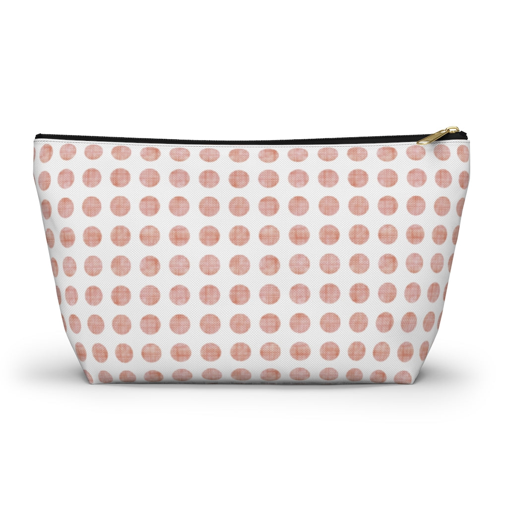 Textured Polka Dots Accessory Pouch w T-bottom in Peach