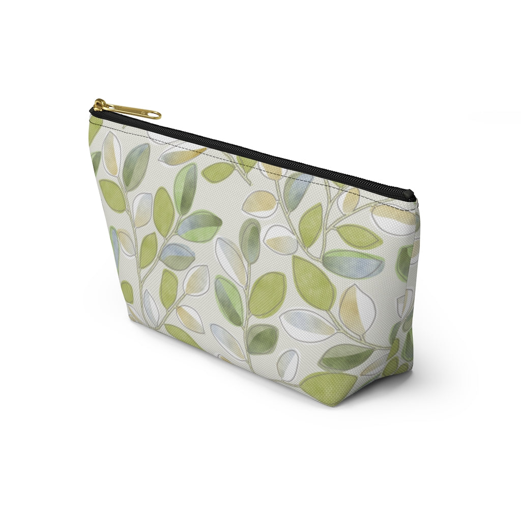 Cherry Plum Leaves Accessory Pouch w T-bottom in Green