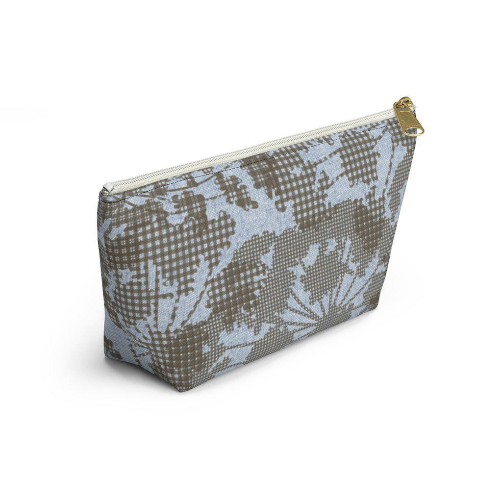 Floral Plaid Accessory Pouch w T-bottom in Aqua