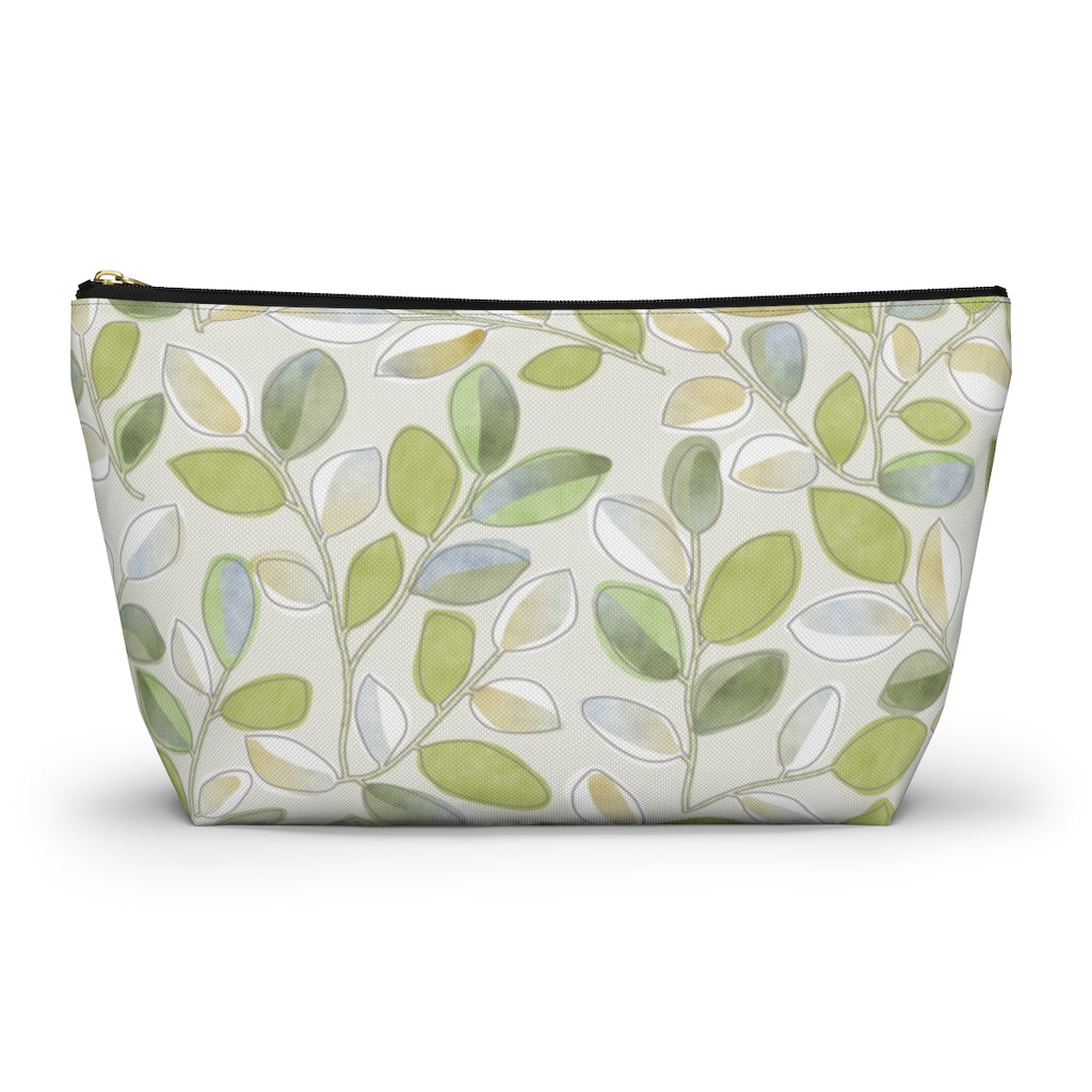 Cherry Plum Leaves Accessory Pouch w T-bottom in Green