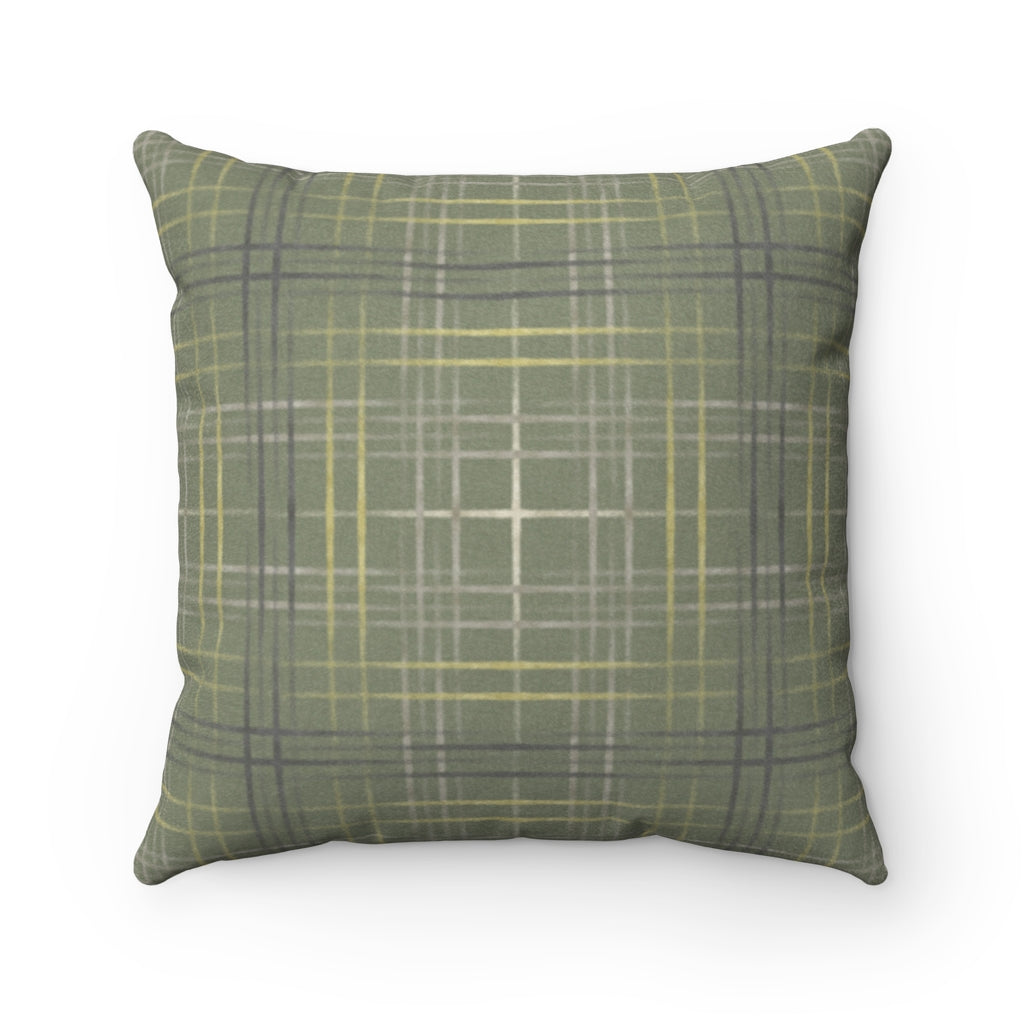 Painterly Plaid Square Throw Pillow in Green