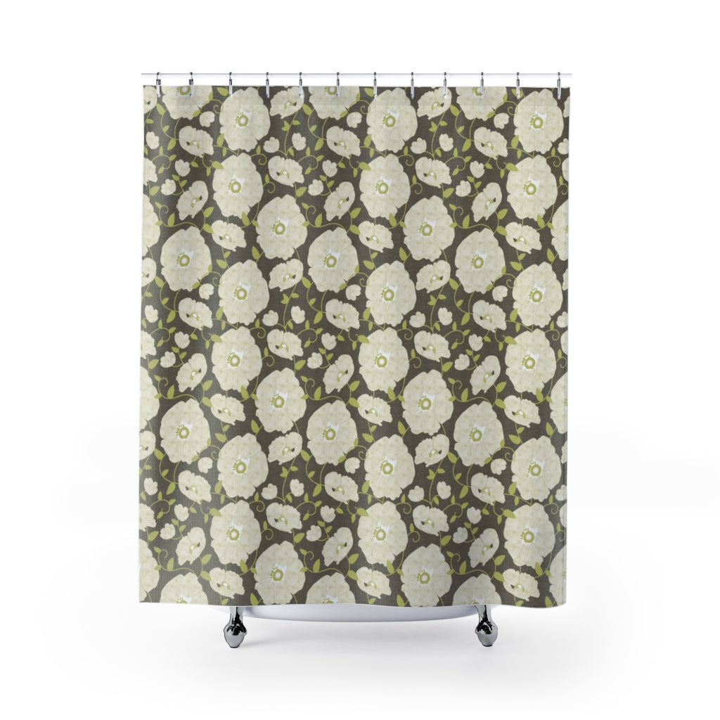 Floral Poppies Shower Curtain in Brown