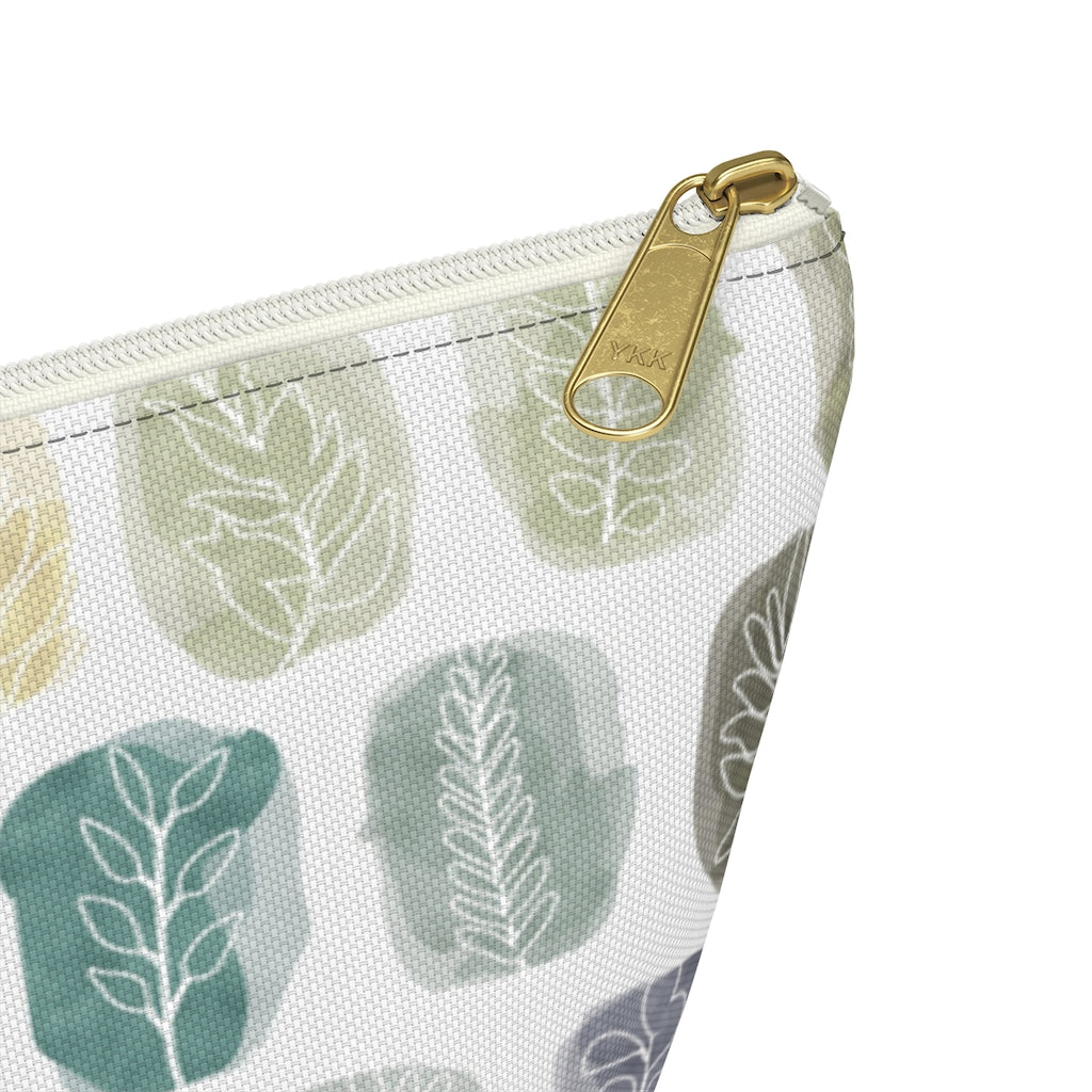 Watercolor Leaf Stamp Accessory Pouch w T-bottom in Teal