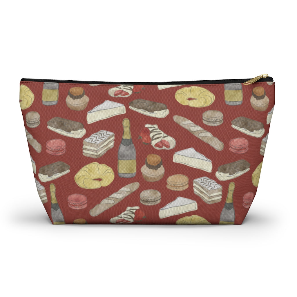 Watercolor French Pastries Accessory Pouch w T-bottom in Red