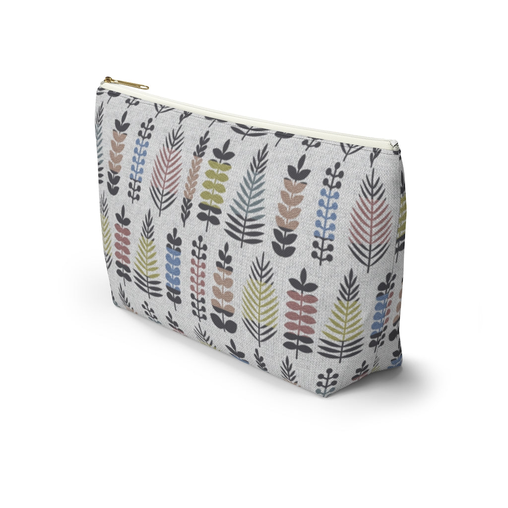 Stamped Leaves Accessory Pouch w T-bottom in Black