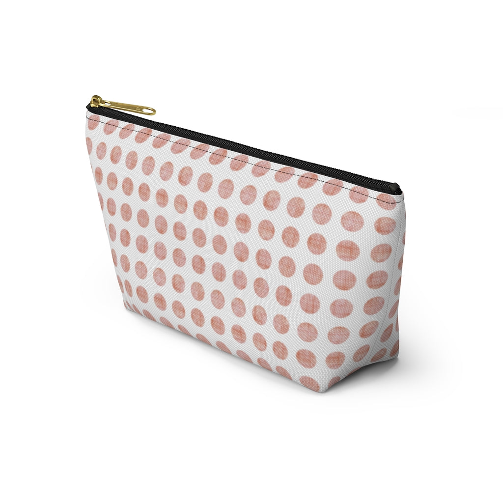 Textured Polka Dots Accessory Pouch w T-bottom in Peach