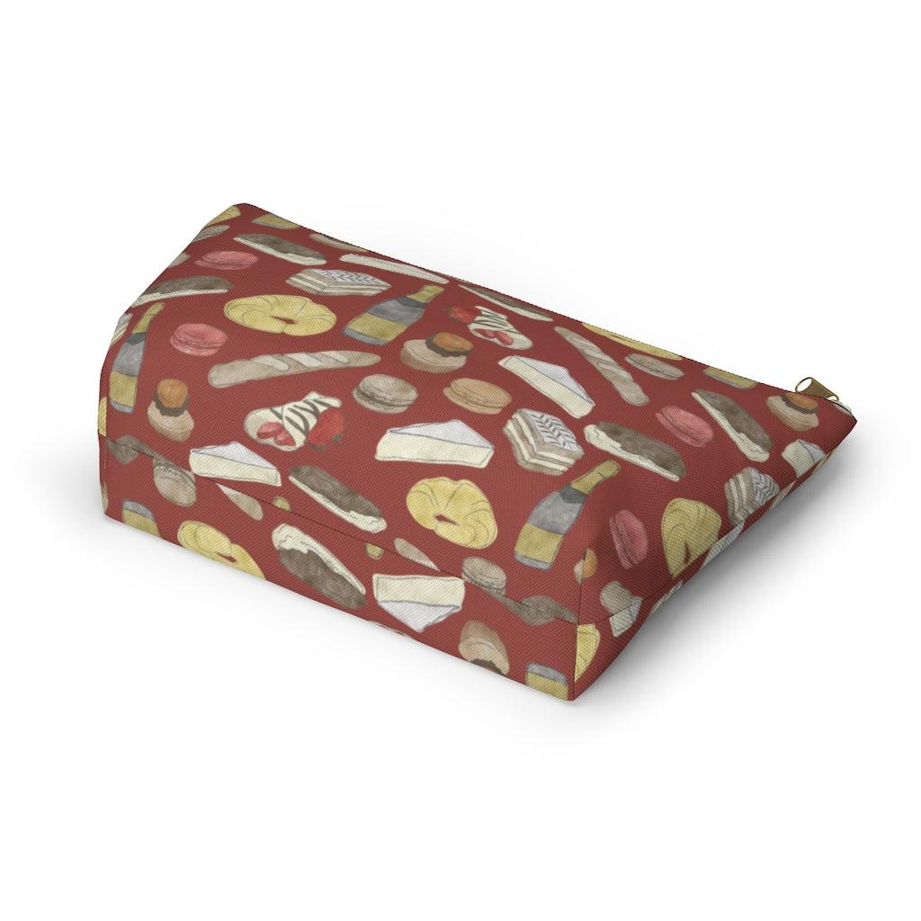 Watercolor French Pastries Accessory Pouch w T-bottom in Red