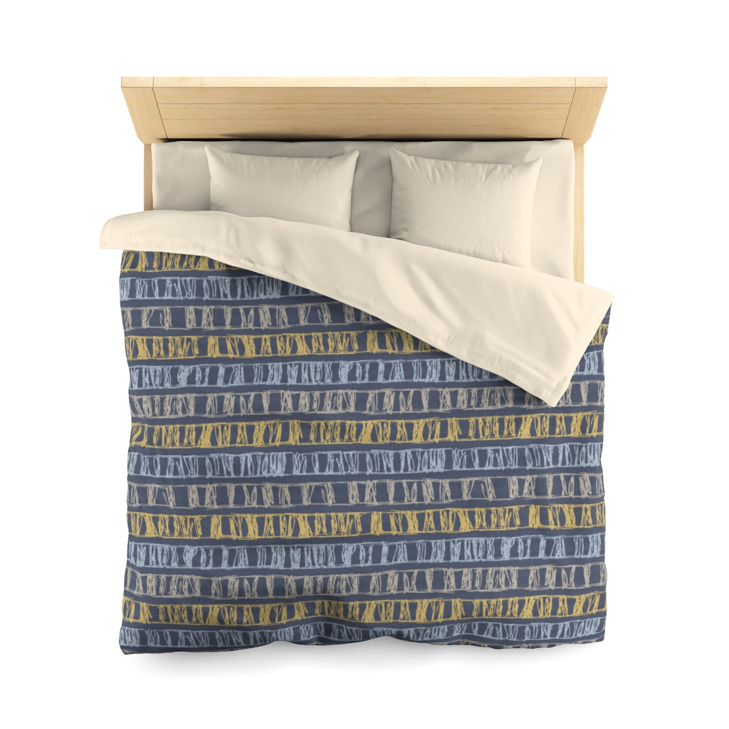 Sketch Stripe Microfiber Duvet Cover in Navy