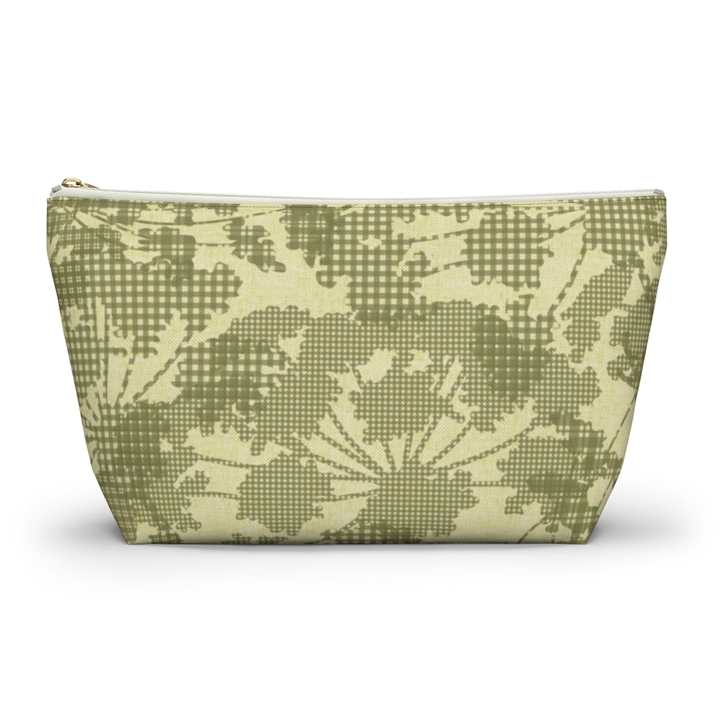 Floral Plaid Accessory Pouch w T-bottom in Green
