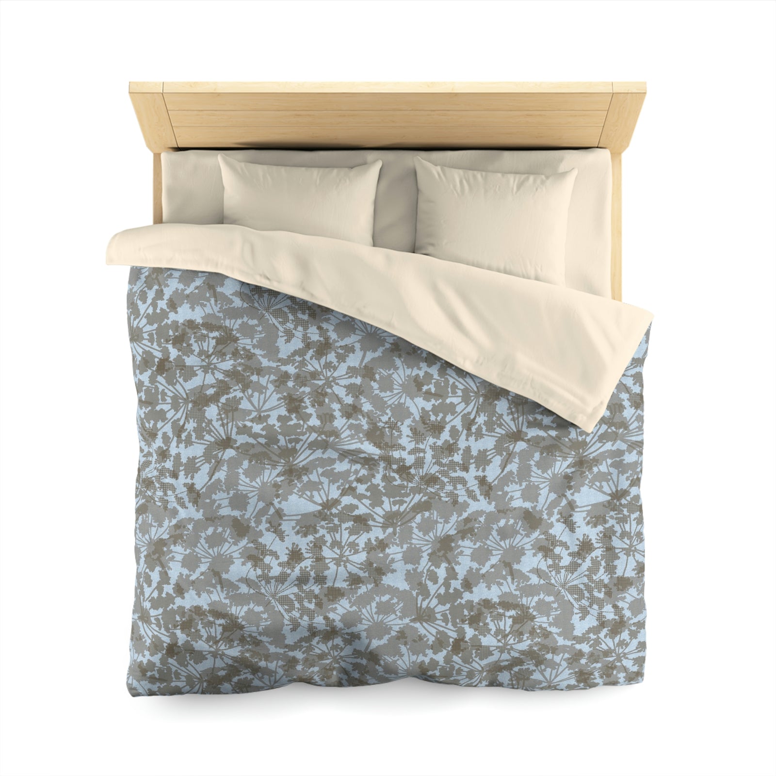 Floral Plaid Microfiber Duvet Cover in Aqua