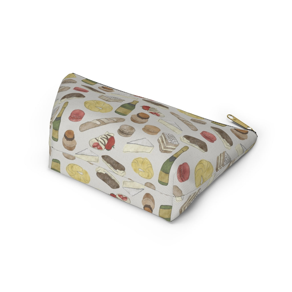 Watercolor French Pastries Accessory Pouch w T-bottom in Cream