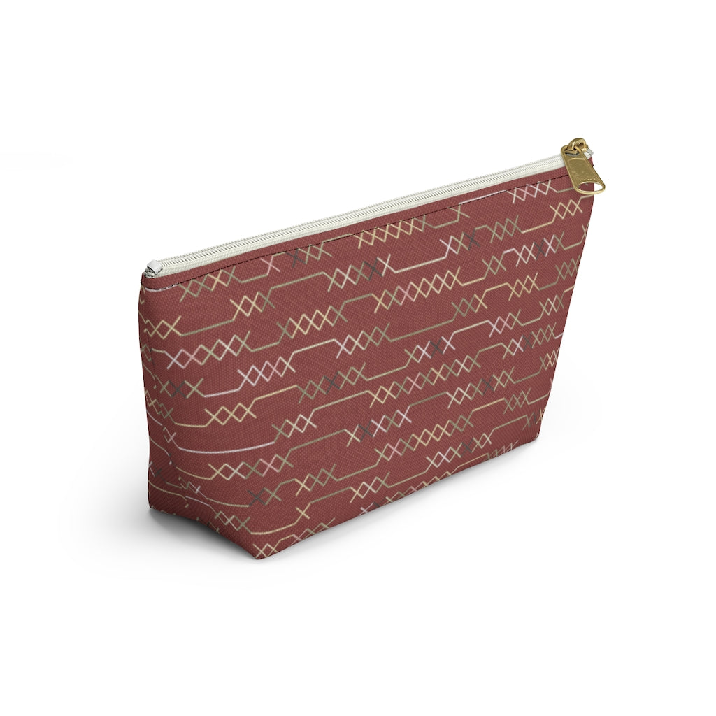 Santa Fe Stitch Accessory Pouch w T-bottom in Red