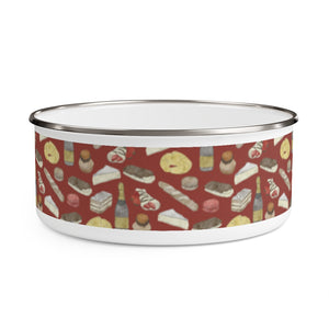 Watercolor French Pastries Enamel Bowl in Red