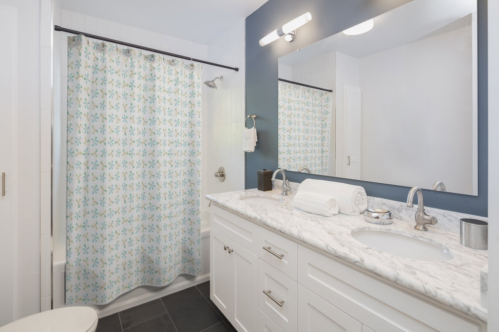 Mini Pinwheels Shower Curtain in Aqua
