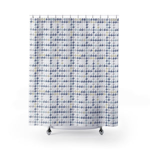 Plaid Houndstooth Shower Curtain in Blue