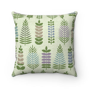 Stamped Leaves Square Throw Pillow in Green