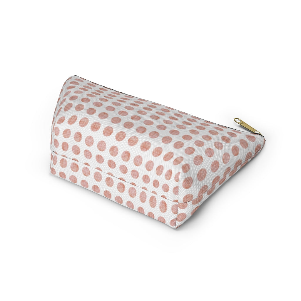 Textured Polka Dots Accessory Pouch w T-bottom in Peach
