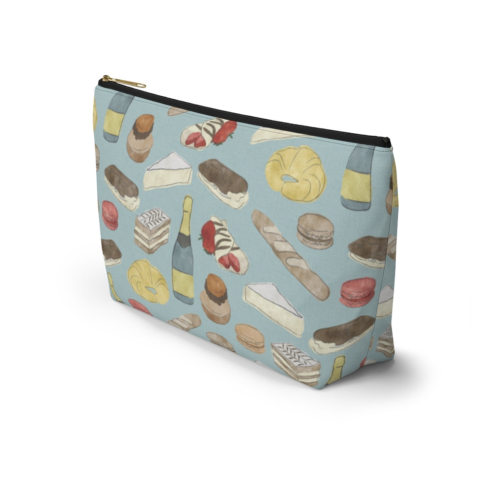 Watercolor French Pastries Accessory Pouch w T-bottom in Aqua