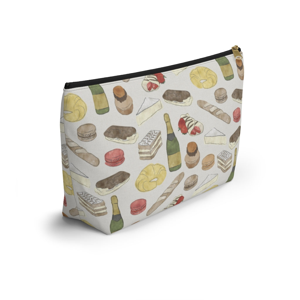 Watercolor French Pastries Accessory Pouch w T-bottom in Cream