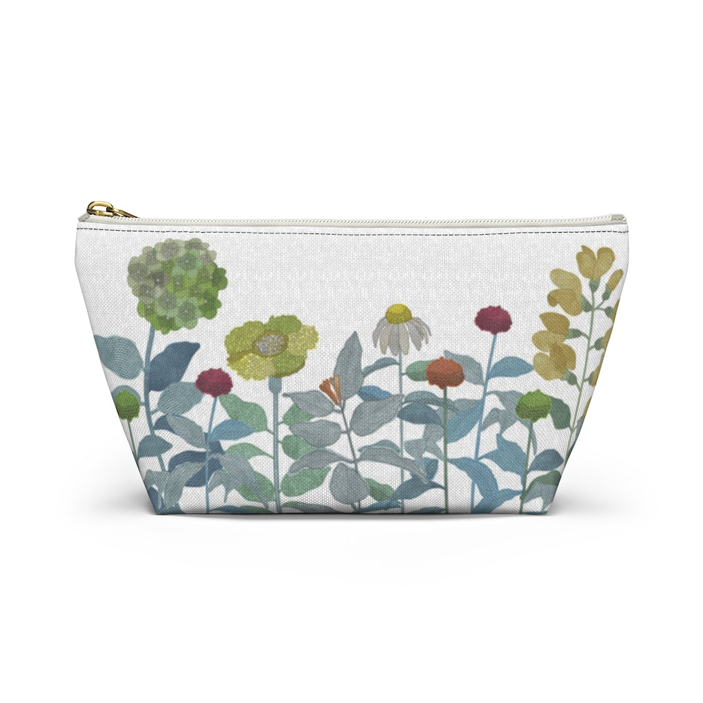 Illustrated Flowers Accessory Pouch w T-bottom in Aqua