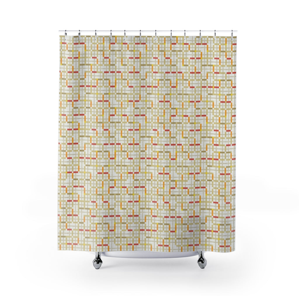 Modern Tartan Shower Curtain in Orange