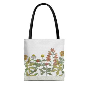 Illustrated Flowers Tote Bag in Green