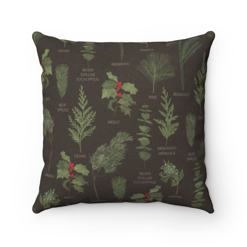 Holiday Greenery Square Throw Pillow in Brown