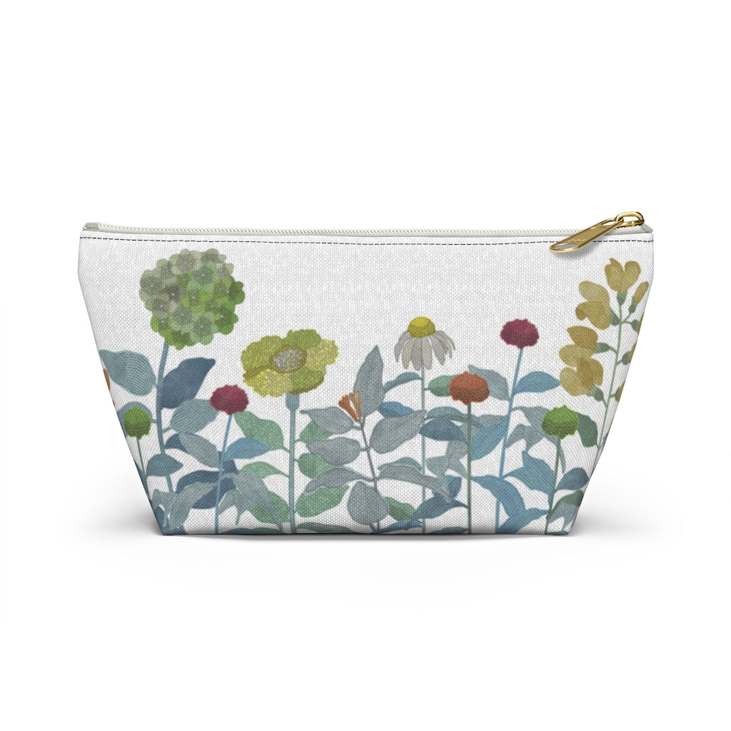 Illustrated Flowers Accessory Pouch w T-bottom in Aqua