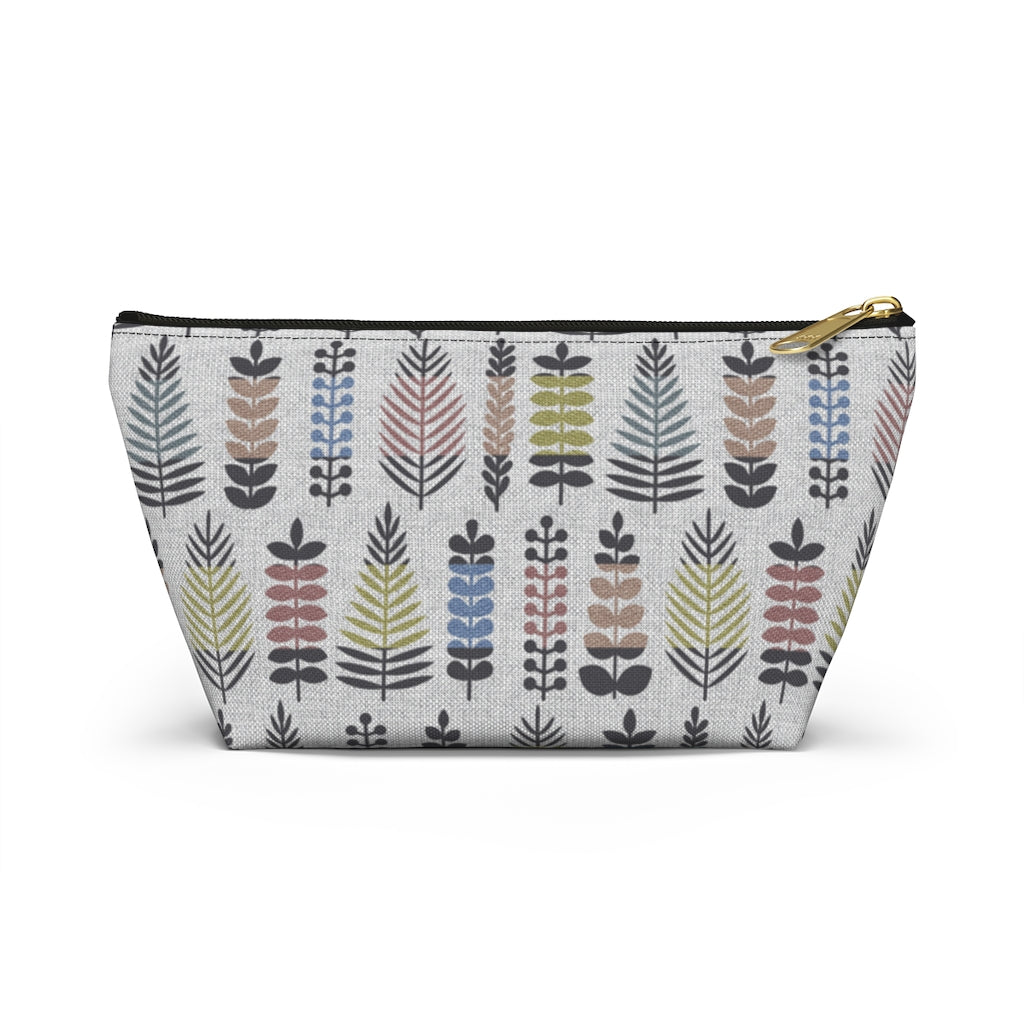 Stamped Leaves Accessory Pouch w T-bottom in Black