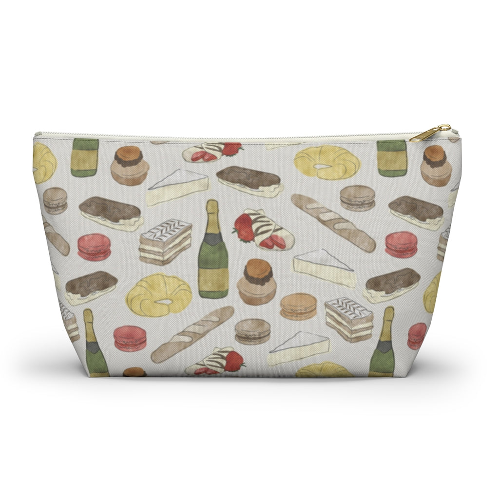 Watercolor French Pastries Accessory Pouch w T-bottom in Cream