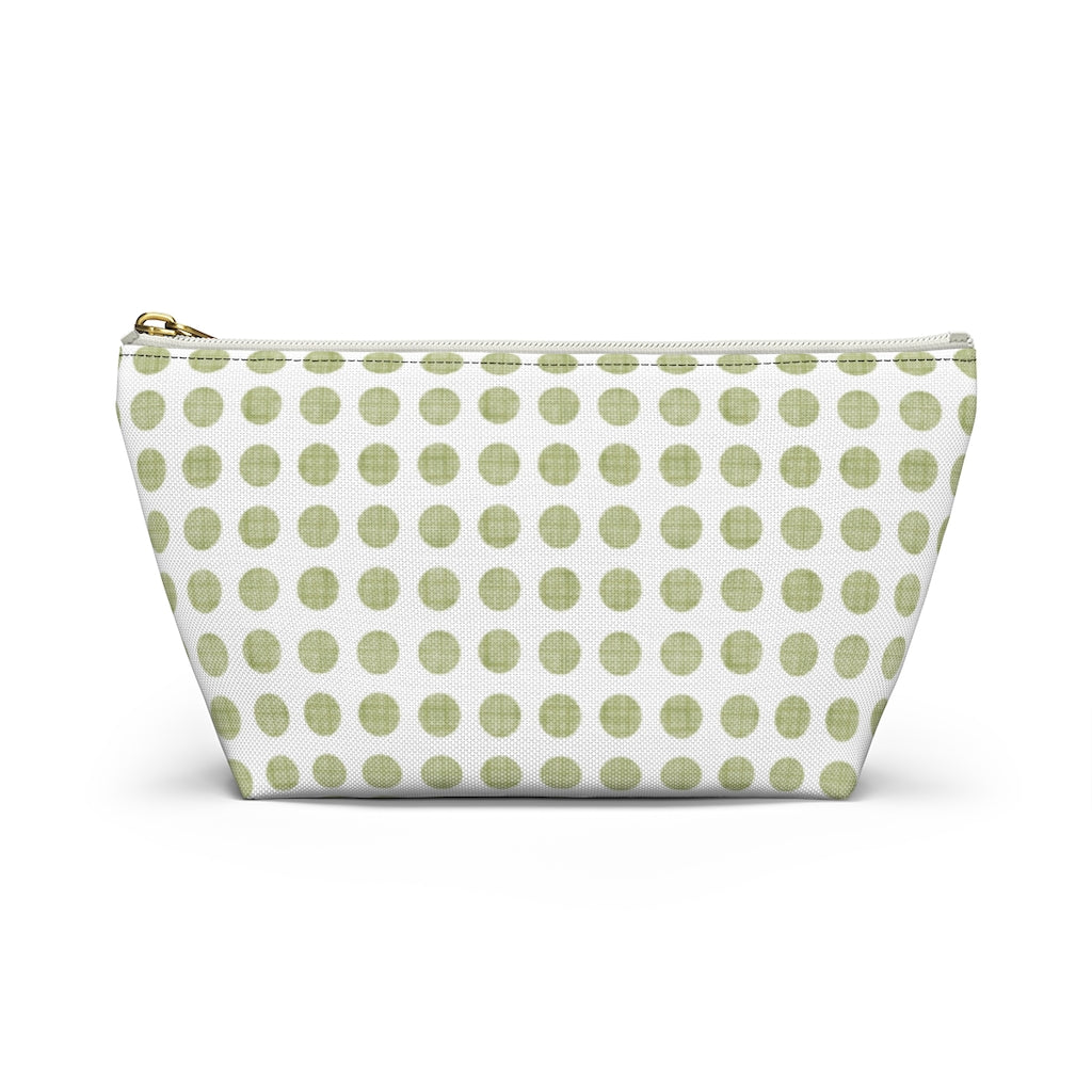 Textured Polka Dots Accessory Pouch w T-bottom in Green
