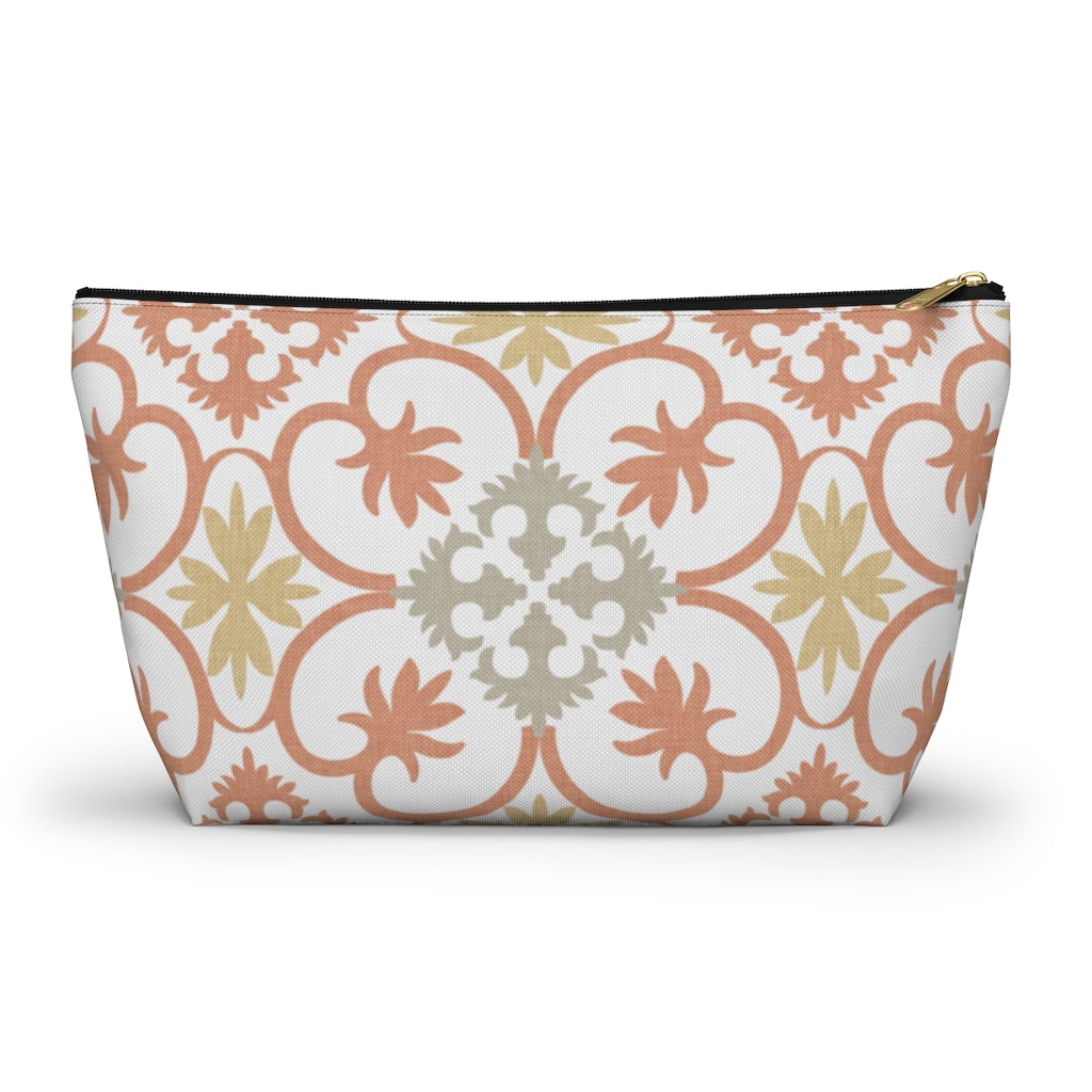 Portugal Tile Accessory Pouch w T-bottom in Orange