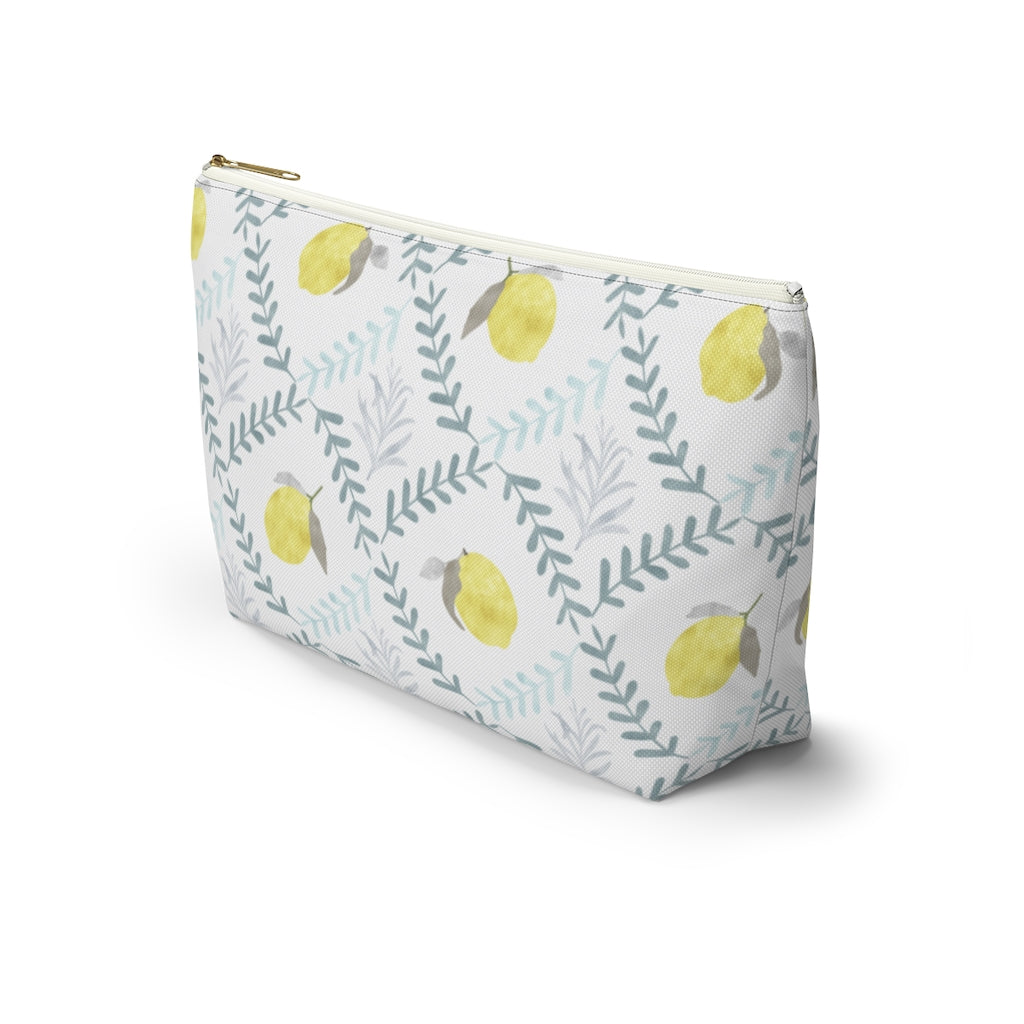 Lemon Tile Accessory Pouch w T-bottom in Aqua