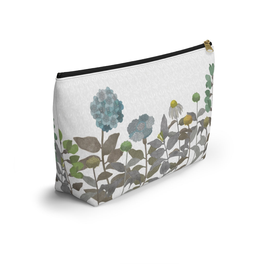 Illustrated Flowers Accessory Pouch w T-bottom in Brown