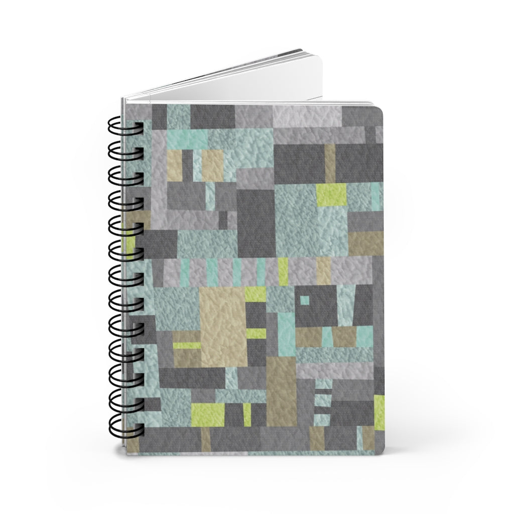 Block Quilt Spiral Bound Journal in Aqua