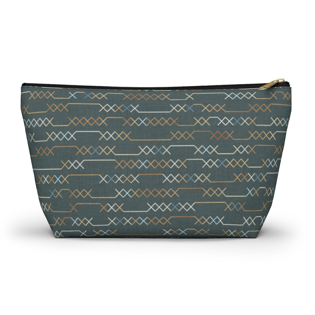 Santa Fe Stitch Accessory Pouch w T-bottom in Aqua