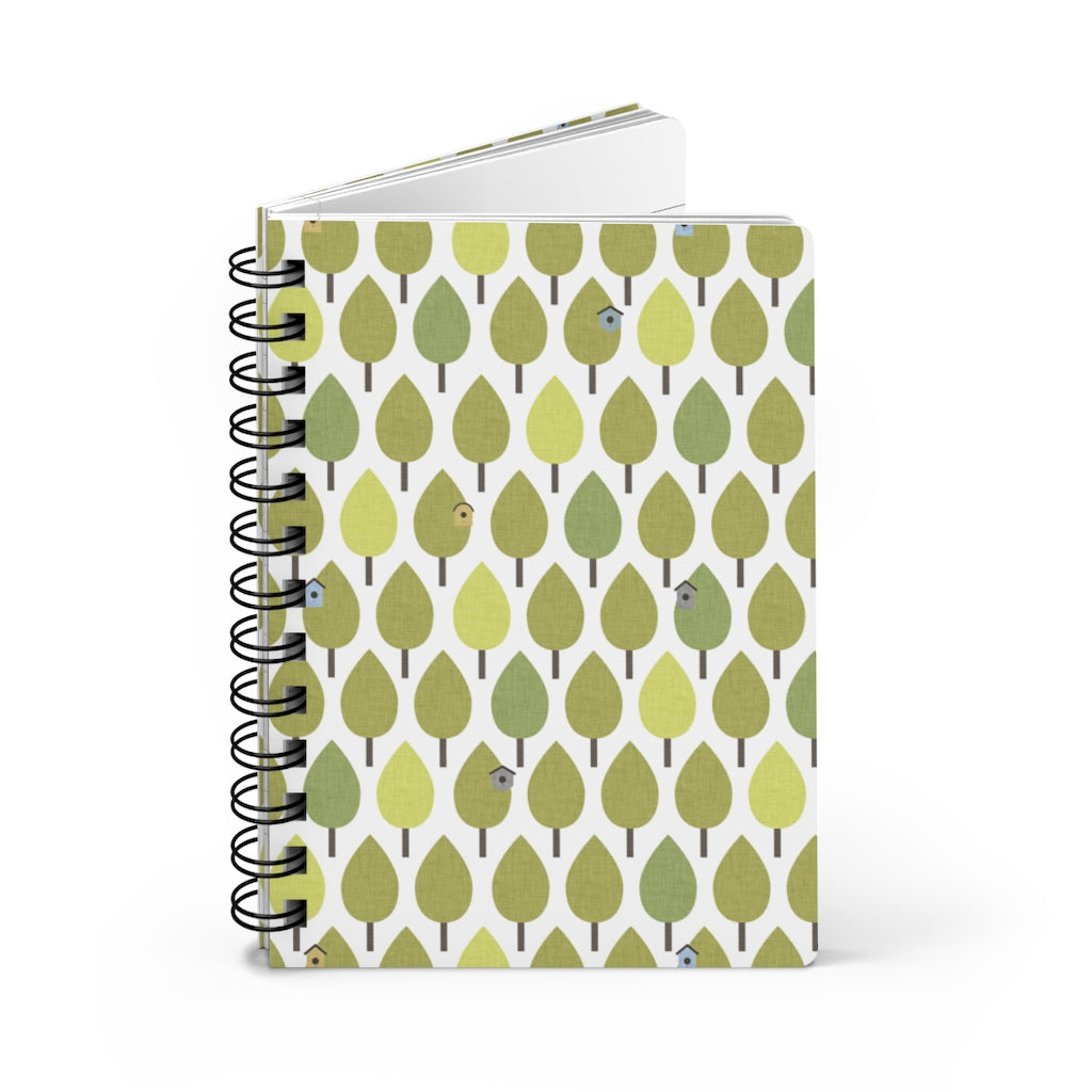 Trees with Birdhouses Spiral Bound Journal in Green